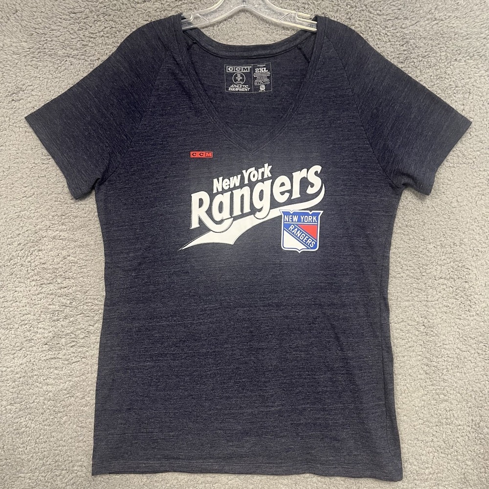CCM New York Rangers T Shirt Women's 2XL XXL Blue V-Neck Tee NHL Hockey